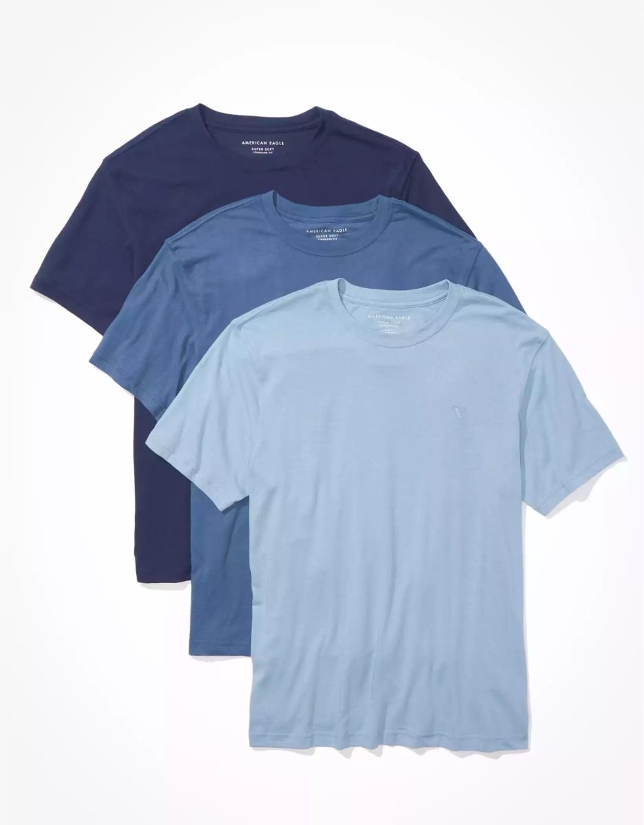 T Shirts American Eagle AE Super Soft Icon 3-Pack Bleu Homme | RZP-18263750